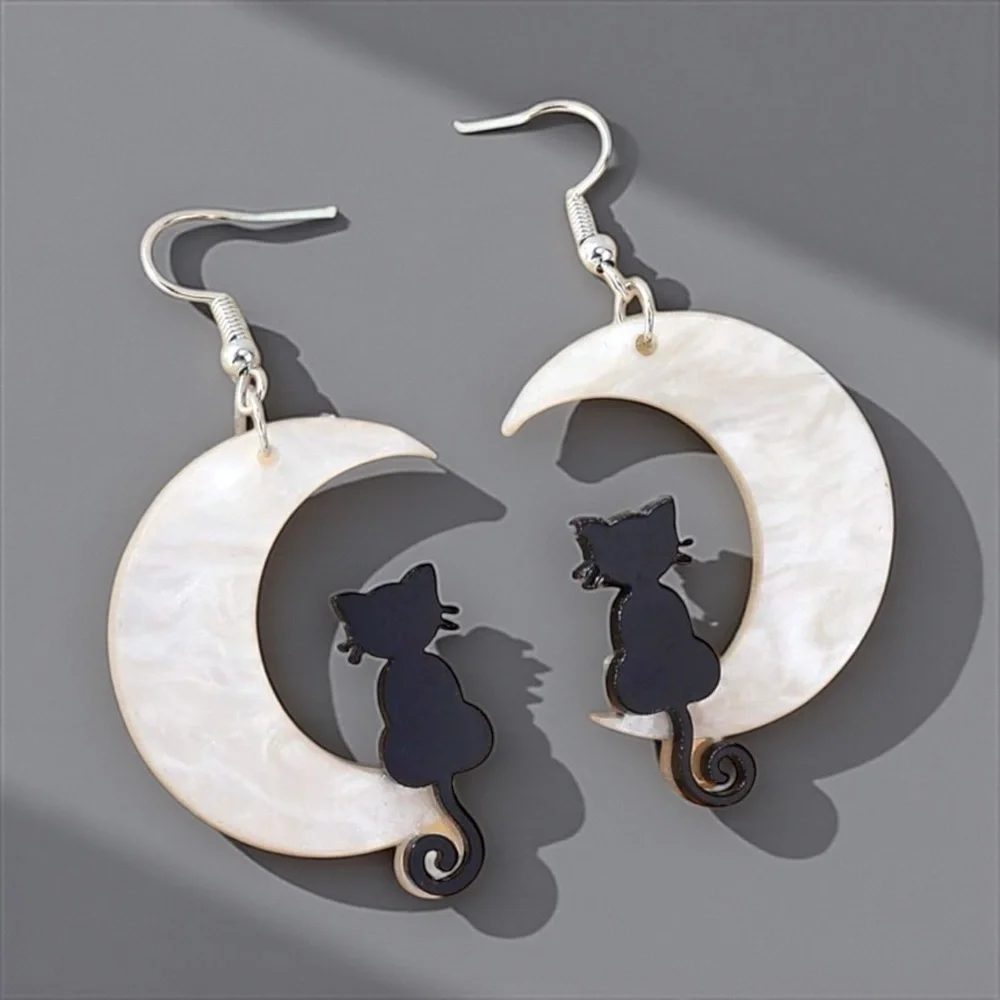 Bewitching Black Cat & Moon Earrings – Enchant Your Halloween Style! NWT Jewelry
